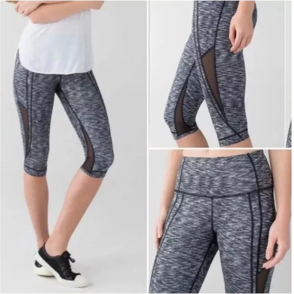 Lululemon Athletic Drop It Like It’s Hot Crop Black White Mesh Women Leggings